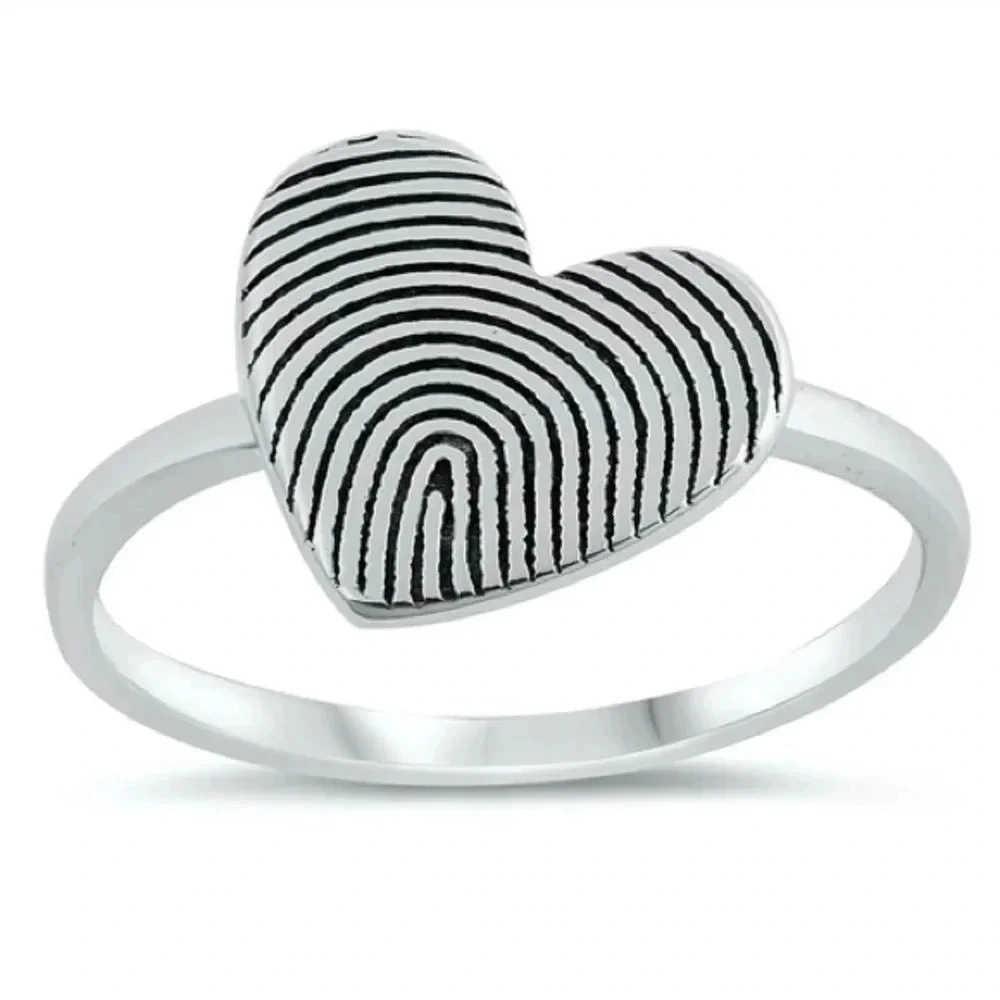 925  Sterling Silver Fingerprint Heart Ring – Size 10
